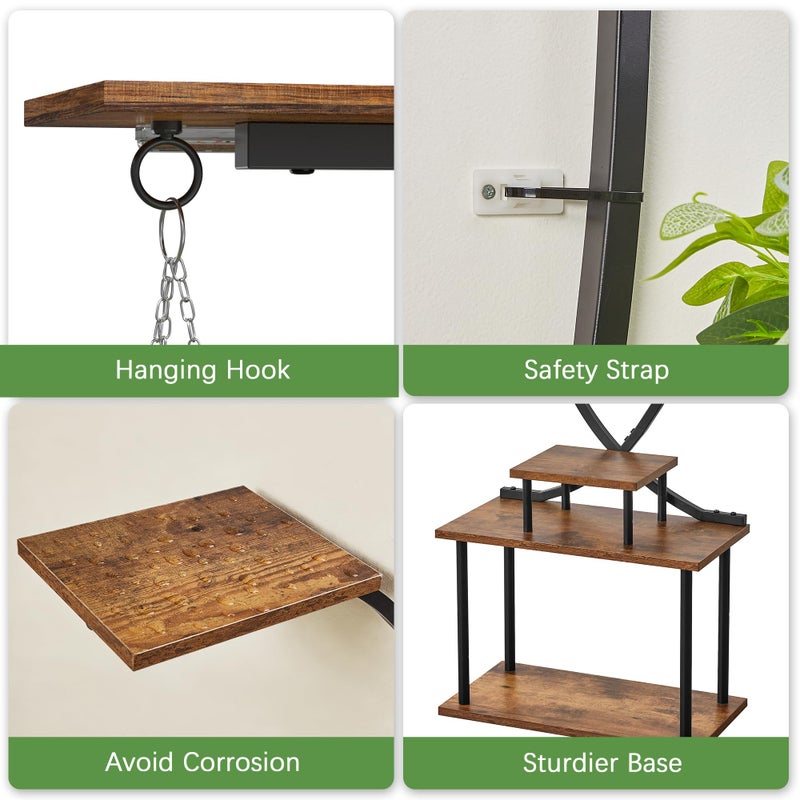 VECELO 65" Tall Plant Stand Indoor with Grow Lights, 8-Tier Plant Shelf with Hanging Hooks, Tree-Shaped Metal Plant Rack, Space-Saving for Home, Living Room & Corner Spaces, Brown - Image 5