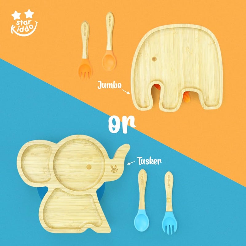 StarKiddo ® Bamboo Suction Plate for Babies with Weaning Spoon| Baby-Led Weaning| Self-Feeding| 3 Sections| Natural Bamboo-Tableware Set| BPA Free (Jumbo, Orange) - Image 5