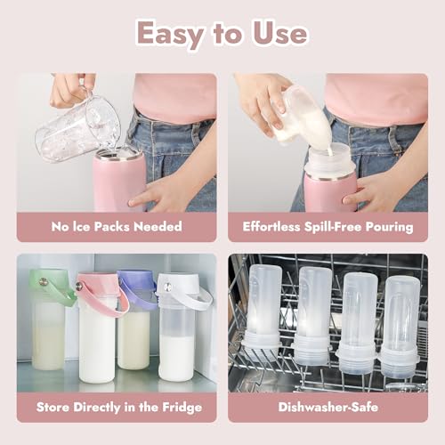 HEYTRIP Vacuum Insulated Breastmilk Cooler Bottle, 20oz Stainless Steel Portable Breastmilk Chiller, Reusable Storage Container Keeps Milk Fresh for 36+ Hours, TSA Approved, Rosy Azure - Image 5