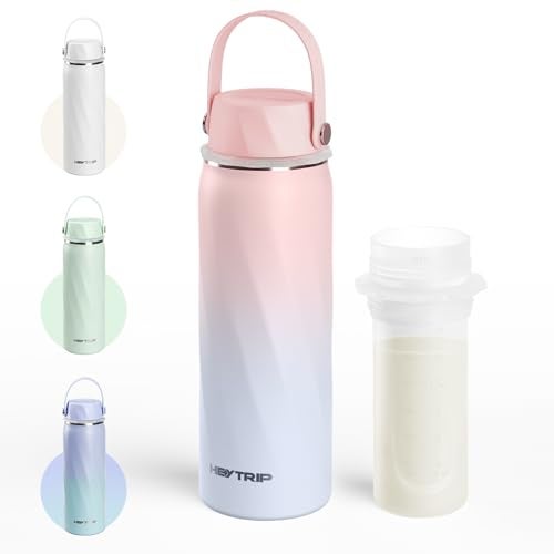 HEYTRIP Vacuum Insulated Breastmilk Cooler Bottle, 20oz Stainless Steel Portable Breastmilk Chiller, Reusable Storage Container Keeps Milk Fresh for 36+ Hours, TSA Approved, Rosy Azure - Image 1
