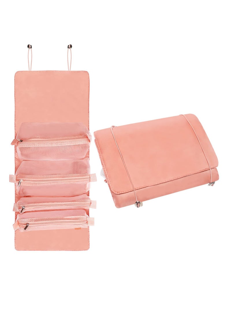 Excefore Small Makeup Bag for Women - Portable Cosmetic Bag for Travel Toiletry Bag Organizer, Rolling Make Up Bag with 4 Detachable Storage Bags for Cosmetics Accessories (Pink) - Image 1