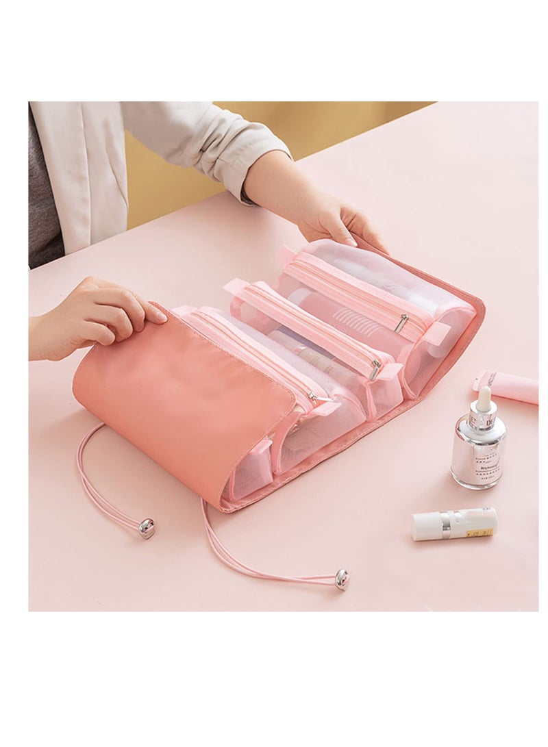 Excefore Small Makeup Bag for Women - Portable Cosmetic Bag for Travel Toiletry Bag Organizer, Rolling Make Up Bag with 4 Detachable Storage Bags for Cosmetics Accessories (Pink) - Image 5