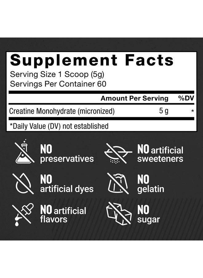 FORCE FACTOR Creatine Monohydrate, Creatine Powder for Muscle Gain, More Strength, and Faster Workout Recovery, Clinically Studied Micronized Creatine 5g Dose Per Serving, Unflavored, 60 Servings