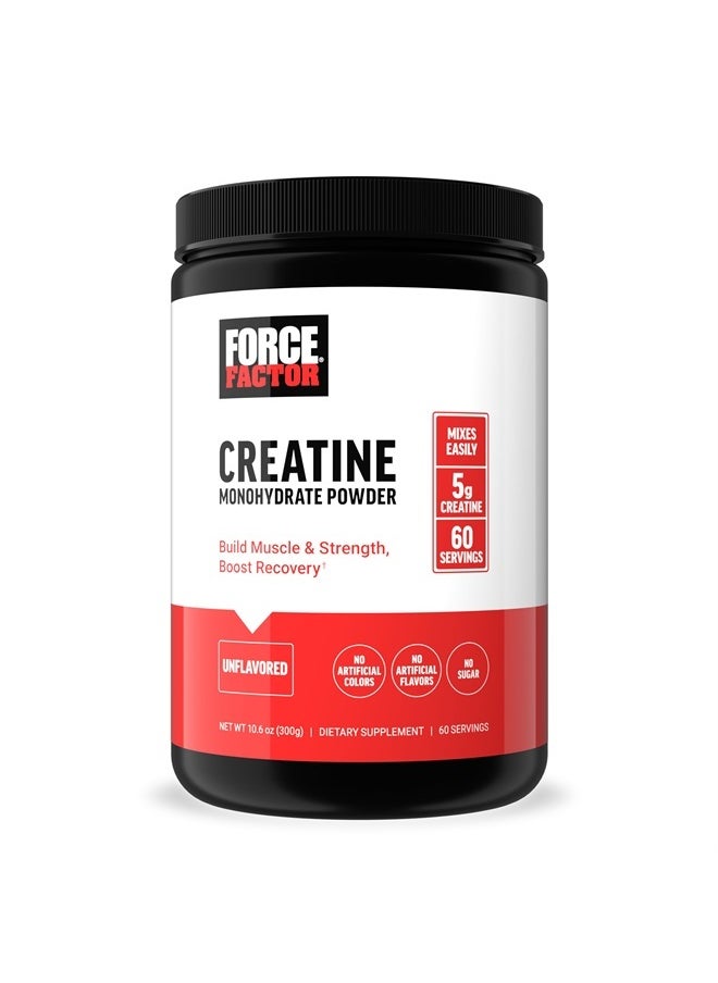 Force Factor FORCE FACTOR Creatine Monohydrate, Creatine Powder for Muscle Gain, More Strength, and Faster Workout Recovery, Clinically Studied Micronized Creatine 5g Dose Per Serving, Unflavored, 60 Servings  - Image 1