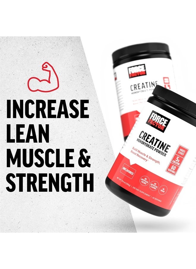 FORCE FACTOR Creatine Monohydrate, Creatine Powder for Muscle Gain, More Strength, and Faster Workout Recovery, Clinically Studied Micronized Creatine 5g Dose Per Serving, Unflavored, 60 Servings