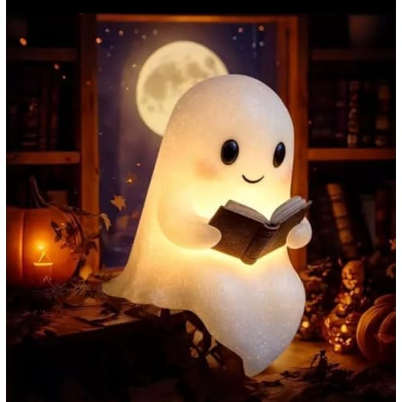 Ghost Night Light with Book, USB Powered LED Lamp, Warm White Glow, Resin, Cute Kawaii Figurine, Bedroom Nightlight - Image 5