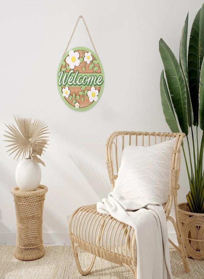 LHIUEM 3D Spring Welcome Wreath Greenery Spring Porch Wall Decor(11”X11”) Daisy Welcome Wreaths for Front Door Sweet Home Sign 3D Laser Flowers Door Hanger Sign for Front Porch Home Outdoor - Image 3
