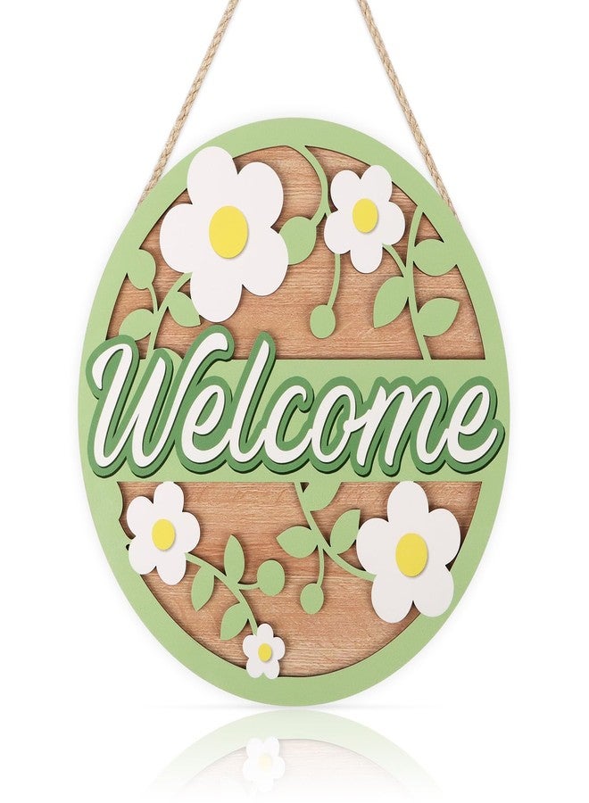 LHIUEM 3D Spring Welcome Wreath Greenery Spring Porch Wall Decor(11”X11”) Daisy Welcome Wreaths for Front Door Sweet Home Sign 3D Laser Flowers Door Hanger Sign for Front Porch Home Outdoor - Image 1