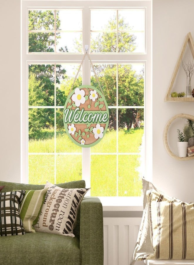 LHIUEM 3D Spring Welcome Wreath Greenery Spring Porch Wall Decor(11”X11”) Daisy Welcome Wreaths for Front Door Sweet Home Sign 3D Laser Flowers Door Hanger Sign for Front Porch Home Outdoor - Image 4