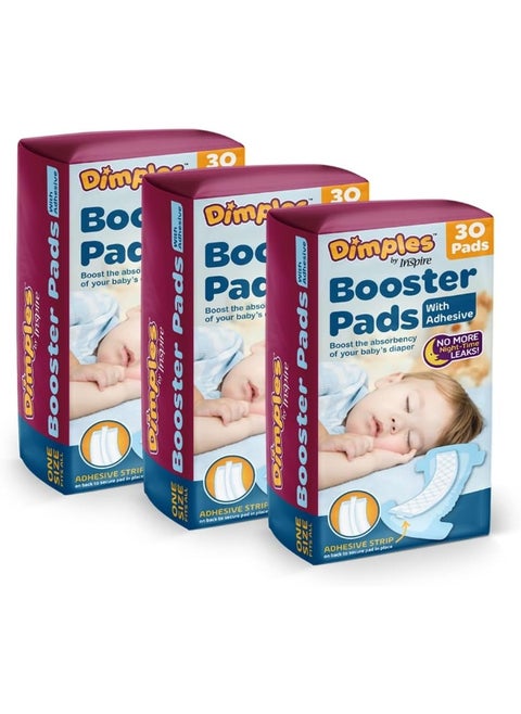 Inspire Dimples Booster Pads, Baby Diaper Doubler with Adhesive - 1 Size Fits All Diapers - Boosts Diaper Absorbency - No More leaks 90 Count (with Adhesive for Secure Fit)