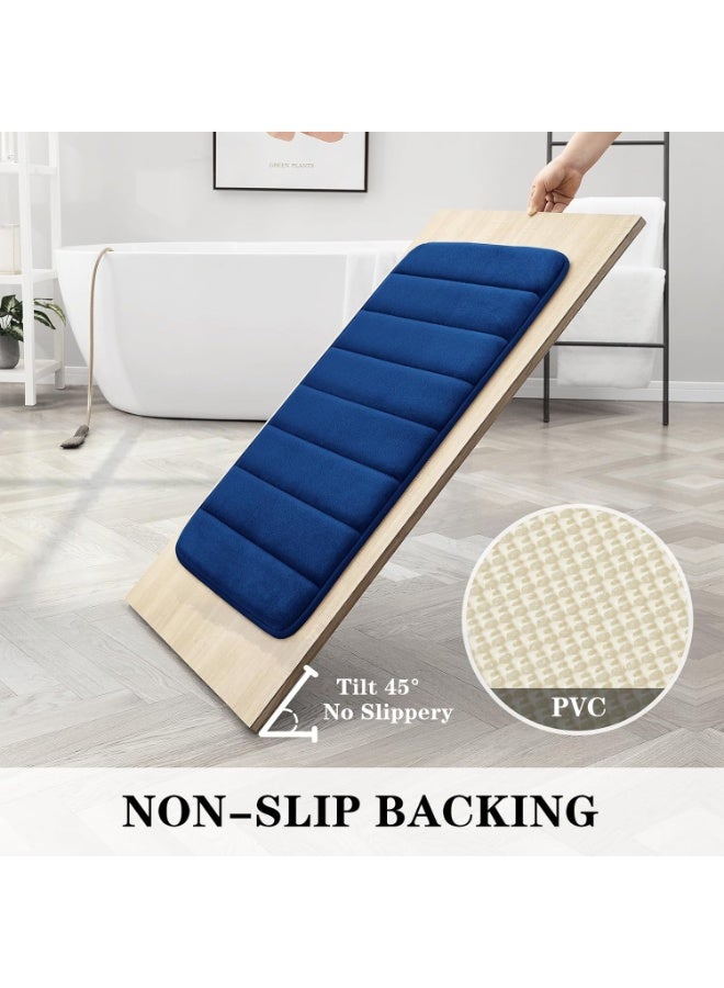 3 Pieces Royal Blue Coral Velvet Bathroom Rug Set, Non Slip Quick Water Absorbent Soft Fluffy Bath Mats, Machine Washable Floor Mats for Shower Toilet Sink - Image 5