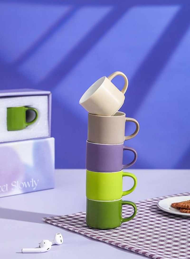 GT-Wheel 5 Coffee Mugs 80ml Stack able Espresso Cups Ceramic Mugs for Specialty Coffee Drinks - Image 5