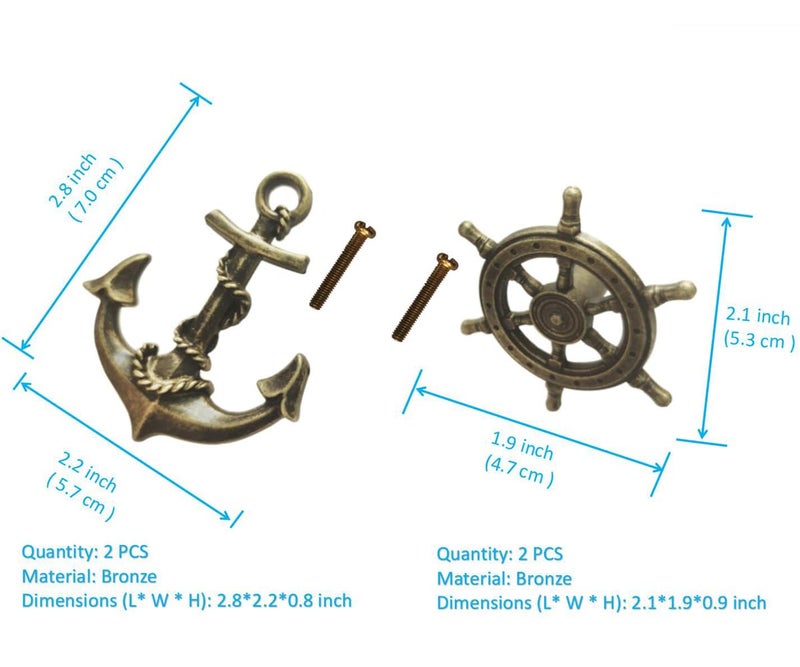 Aimoye Antique Bronze Kitchen Cabinet Knobs Pull - Anchor Rudder Drawer Knobs Furniture Pulls,Antique Brushed Gold Pull, Nautical Sea Theme Home Decor - Image 3