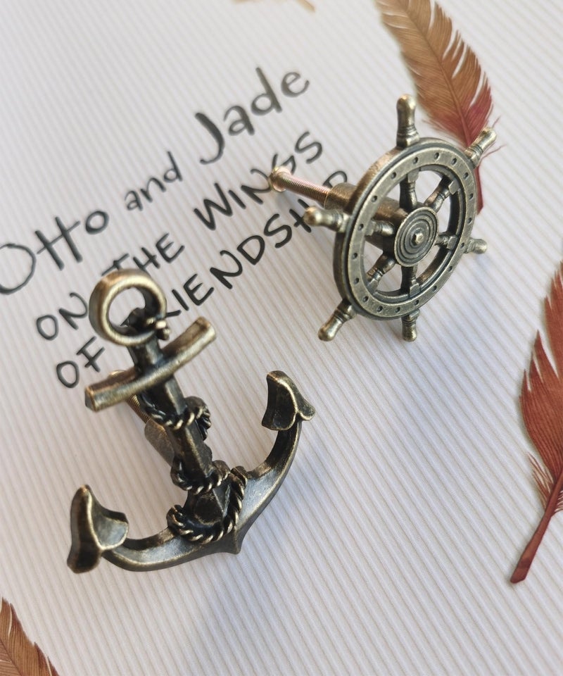 Aimoye Antique Bronze Kitchen Cabinet Knobs Pull - Anchor Rudder Drawer Knobs Furniture Pulls,Antique Brushed Gold Pull, Nautical Sea Theme Home Decor - Image 4