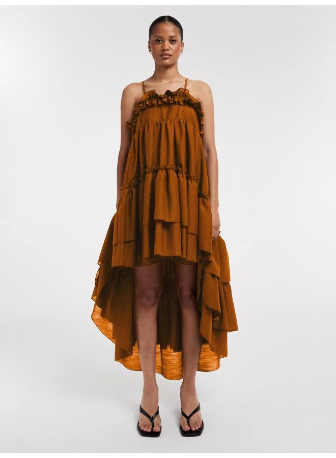 Casual Sleeveless Frill Midi Dress