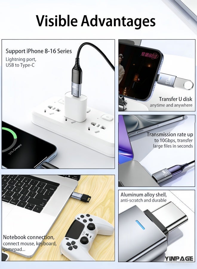 الصفحة الرئيسية محول USB-C إلى USB 3.2 (عبوة من قطعتين)، نقل بيانات عالي السرعة بسرعة 10 جيجابت في الثانية، محول USB-C ذكر إلى USB-A أنثى، متوافق مع سلسلة iPhone 17/16/15 و Samsung S24 Ultra و iPad و MacBook و Xiaomi و Honor والأجهزة اللوحية - Image 4