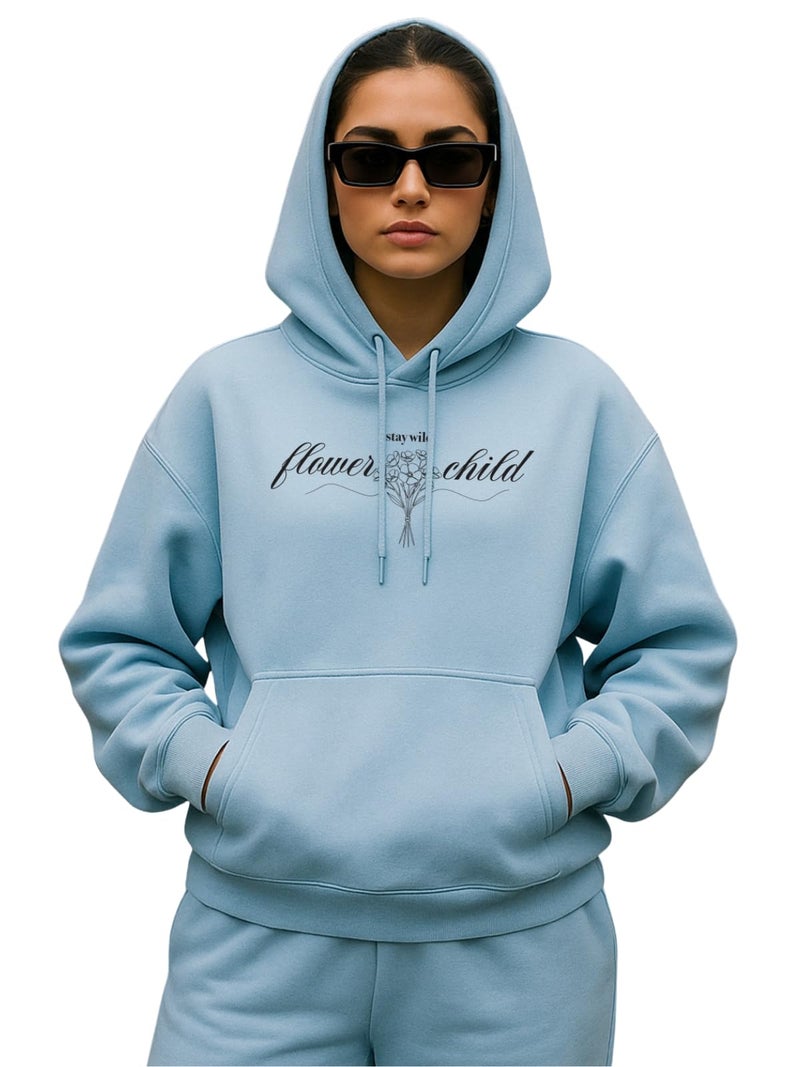 JUNEBERRY® Polycotton Spun Oversized Fit Drop Shoulder Hooded Sweatshirt Full Sleeves Front Graphic Printed Jumper Hoodie for Women (OS_JB_HD_FC_PB_XXL) - Image 1