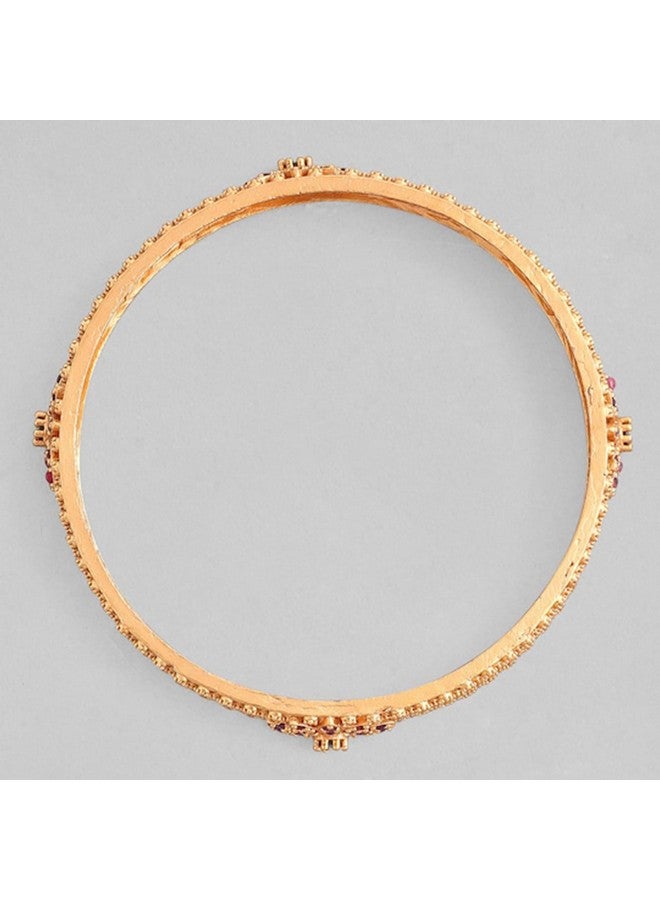Rubans 22K Gold Plated Pink Green Stone Studded Bangle For Women - Image 3