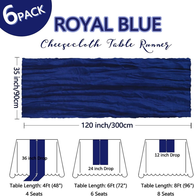 Levesica 3 Pack Royal Blue Cheesecloth Table Runner 10Ft Gauze Cheese Cloth Table Runner 35x120 Inch - Image 2