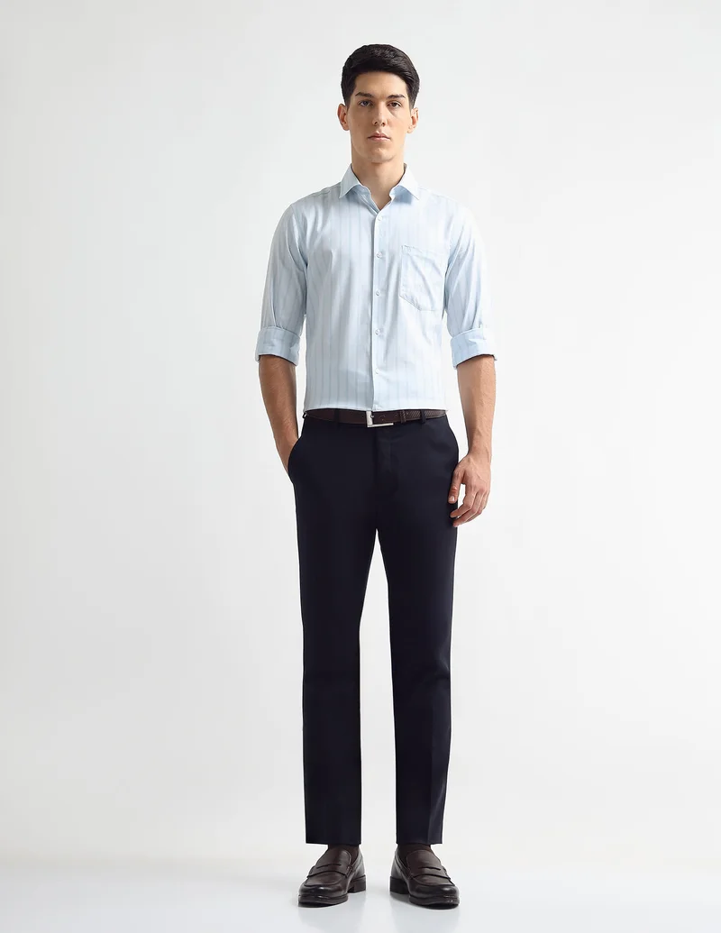 Arrow Navy Mid Rise Super Slim Fit Trousers for Men | Best Price UAE