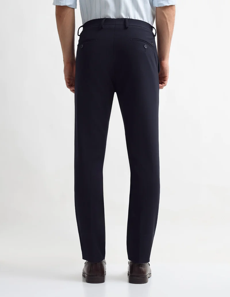 Arrow Navy Mid Rise Super Slim Fit Trousers for Men | Best Price UAE