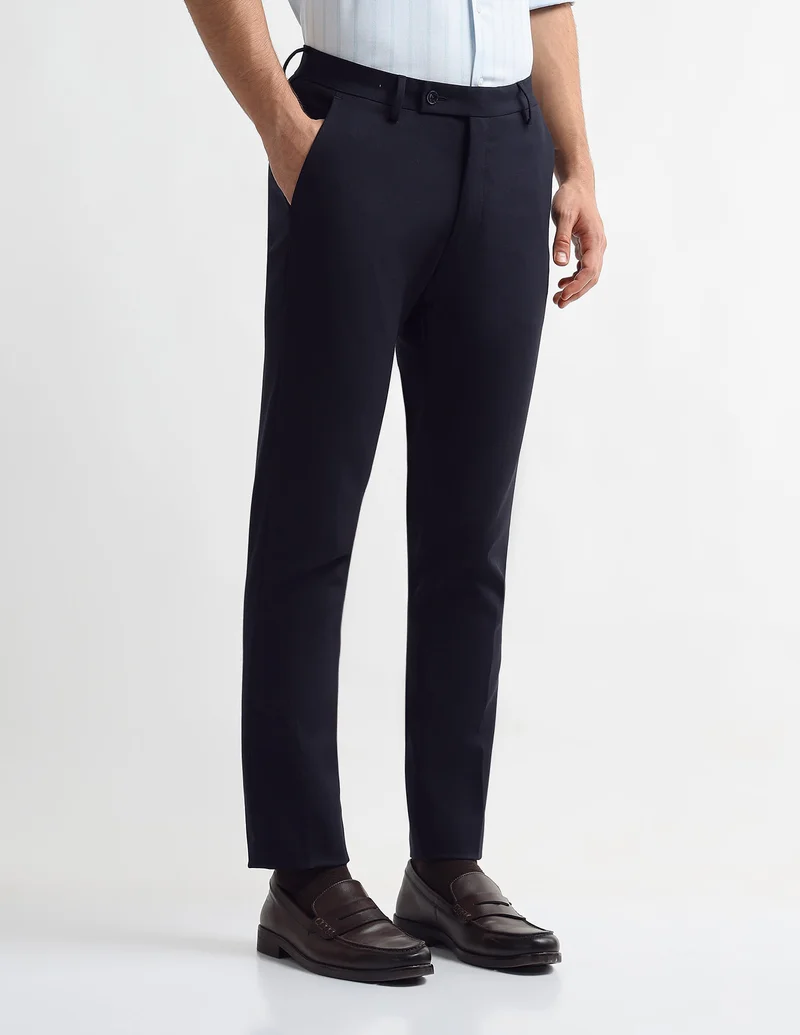 Arrow Navy Mid Rise Super Slim Fit Trousers for Men | Best Price UAE
