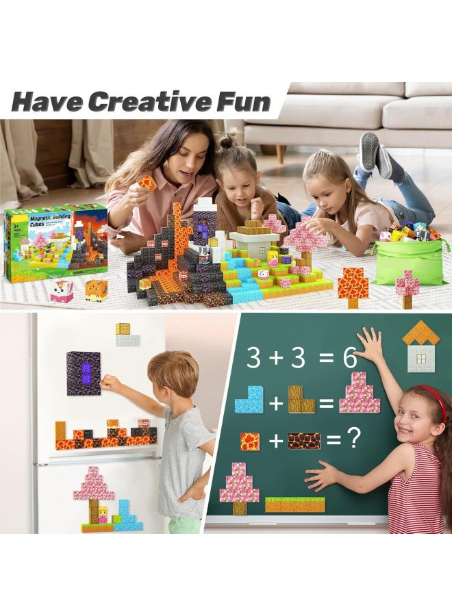 Square World Primeval Forest Magnetic Building Blocks Educational Assembled Toys Children's Three-dimensional Assembled Magnetic Building Blocks-Color:0114 Floor Melt 150pcs Randomly Send 4 Dolls  - Image 5