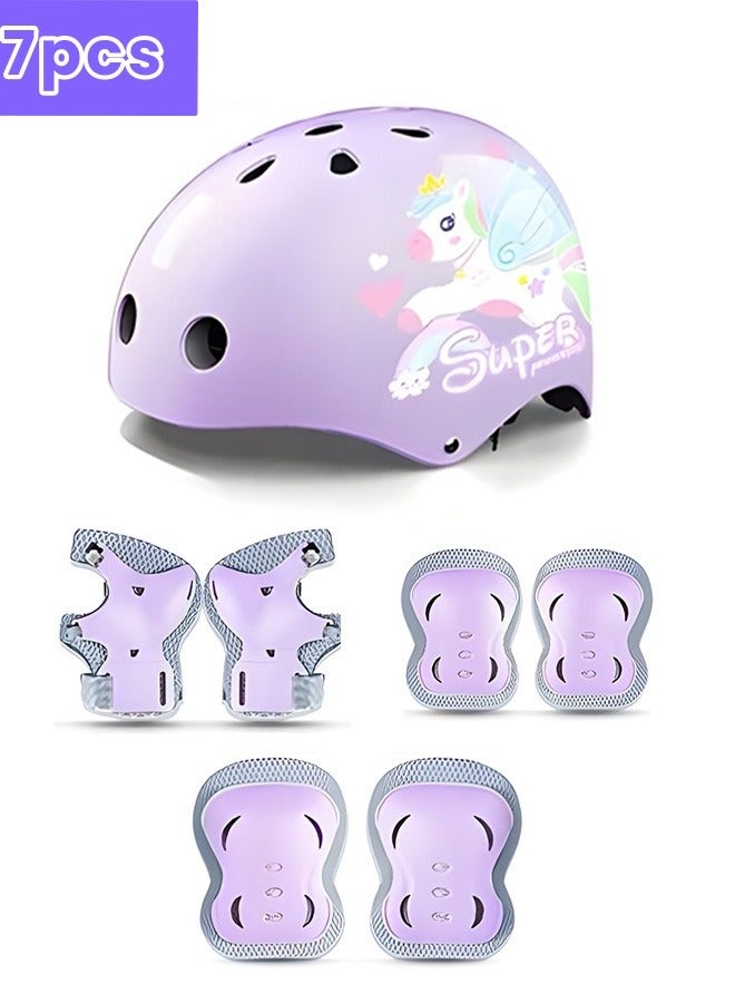 MIXDE 7 PCS Adjustable Helmet Sports Protective Gear Set with Elbow Knee Wrist Pads for Multi-Sports Skateboarding Bike Riding Scooter Inline skatings Longboard Roller Skate  - Image 1