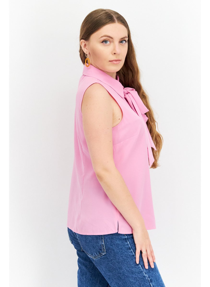 Riley & Rae - Women Spread Collar Sleeveless Plain Top, Pink - Image 1