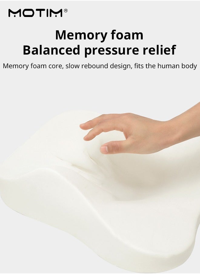 Motim - Car Leather Back Cushion Lumbar Support and Car Seat Headrest Neck Pillow Kit, 100% Pure Memory Foam Car Neck Lumbar Support Relieve, Ergonomic Seat Cushion for Lower Back Support Cervical Headrest with Adjustable Strap - Image 1