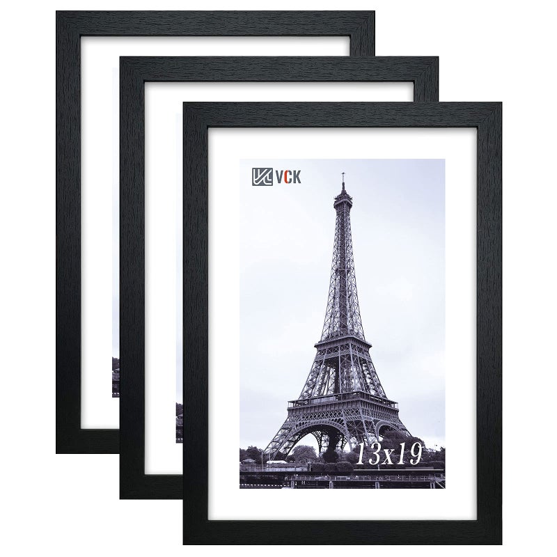 VCK Poster Frames 13x19 Black 3 Pack Solid Wood Picture Frames for Wall Mounting Hanging Art and Puzzle Frame