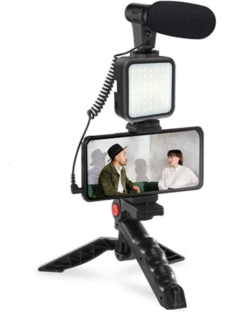 Smartphone & Camera Vlogging Studio Kits Video Shooting Photography Suit with Microphone LED Fill Light Mini Tripod - Image 1