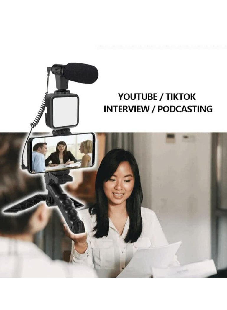 Smartphone & Camera Vlogging Studio Kits Video Shooting Photography Suit with Microphone LED Fill Light Mini Tripod - Image 2