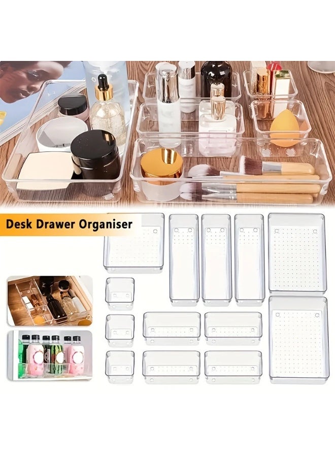 هومستر طقم 25 قطعة منظم درج قابل للتعديل - صناديق تخزين بلاستيكية موديولار للمطبخ ومنضدة المكياج والمكتب، فواصل وأقسام درج قابلة للتخصيص - Image 4