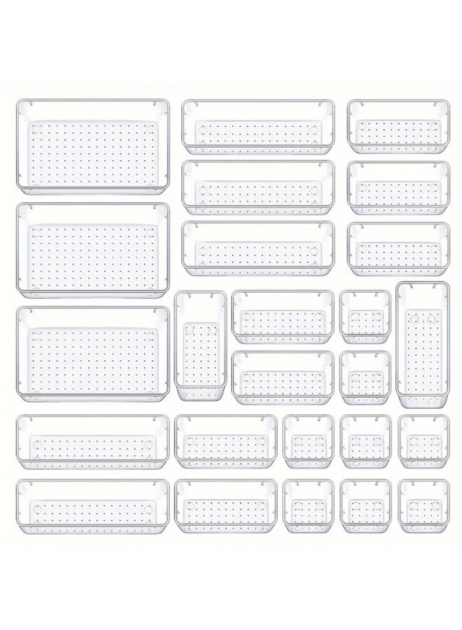 هومستر طقم 25 قطعة منظم درج قابل للتعديل - صناديق تخزين بلاستيكية موديولار للمطبخ ومنضدة المكياج والمكتب، فواصل وأقسام درج قابلة للتخصيص - Image 3