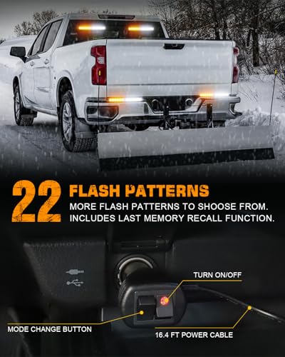 XRIDONSEN 2x 10.7 inch Emergency Strobe Lights 24 LED Amber White Warning Flashing Safety Dash Side Window Front/Rear Windshield Lights Traffic Advisor Bar for Tow/Plow Trucks Construction Vehicles - Image 4