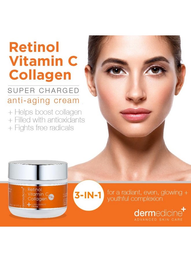 Dermedicine - Vitamin C + Retinol + Collagen ; Super Charged Antiaging Cream For Face ; Pharmaceutical Grade Quality ; Helps Smooth & Plump Fine Lines & Wrinkles & Brightens For Younger Skin (2 Oz) - Image 1