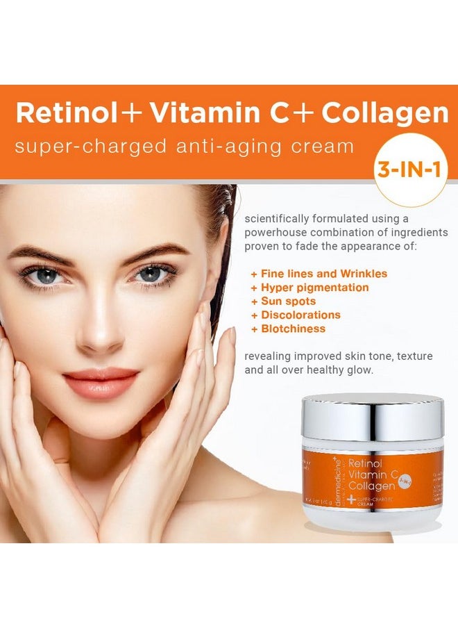 Dermedicine - Vitamin C + Retinol + Collagen ; Super Charged Antiaging Cream For Face ; Pharmaceutical Grade Quality ; Helps Smooth & Plump Fine Lines & Wrinkles & Brightens For Younger Skin (2 Oz) - Image 1