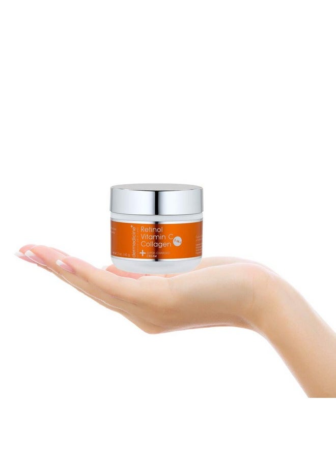 Dermedicine - Vitamin C + Retinol + Collagen ; Super Charged Antiaging Cream For Face ; Pharmaceutical Grade Quality ; Helps Smooth & Plump Fine Lines & Wrinkles & Brightens For Younger Skin (2 Oz) - Image 1