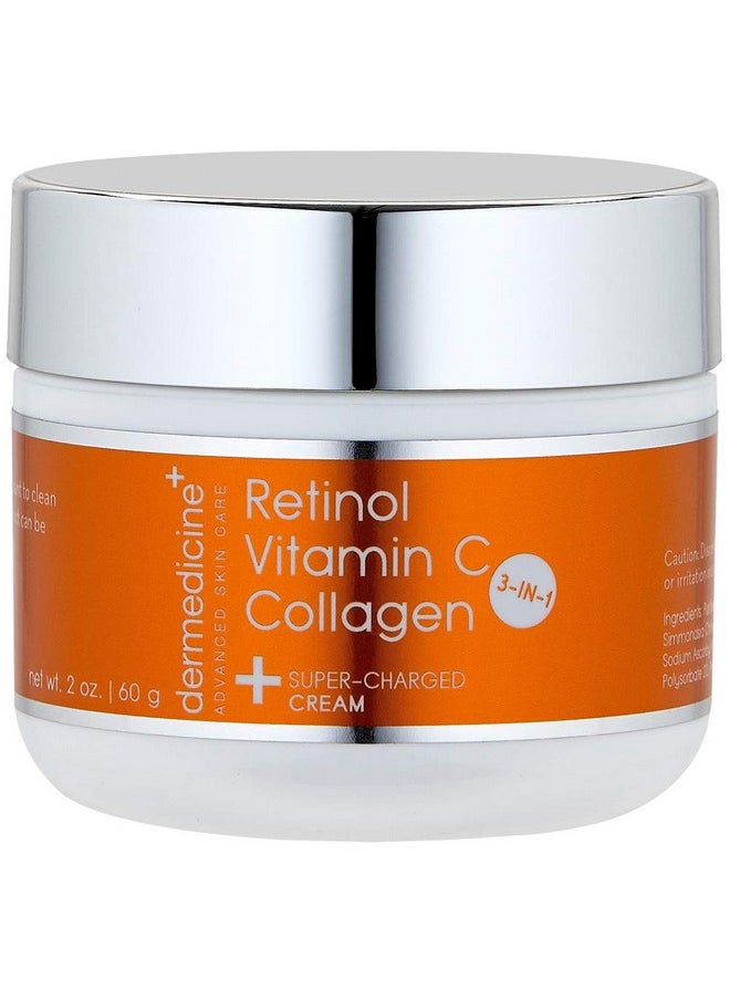 Dermedicine - Vitamin C + Retinol + Collagen ; Super Charged Antiaging Cream For Face ; Pharmaceutical Grade Quality ; Helps Smooth & Plump Fine Lines & Wrinkles & Brightens For Younger Skin (2 Oz) - Image 1
