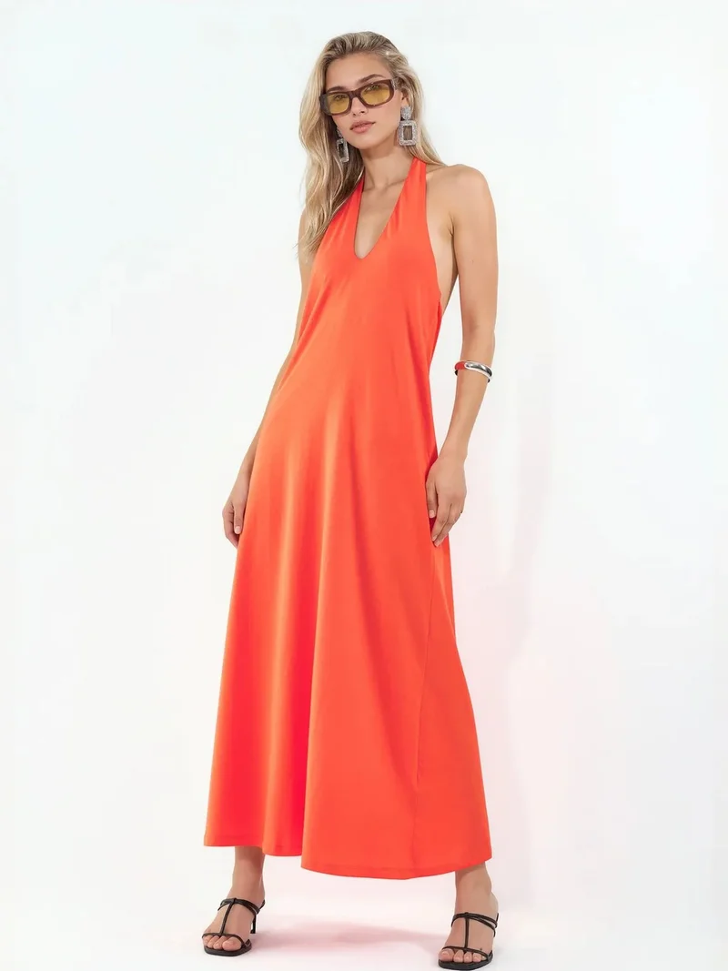 بوسيم BUSEM Cotton Midi Halter Dress With Slit
