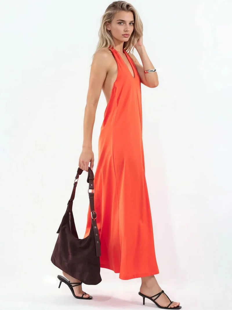 بوسيم BUSEM Cotton Midi Halter Dress With Slit