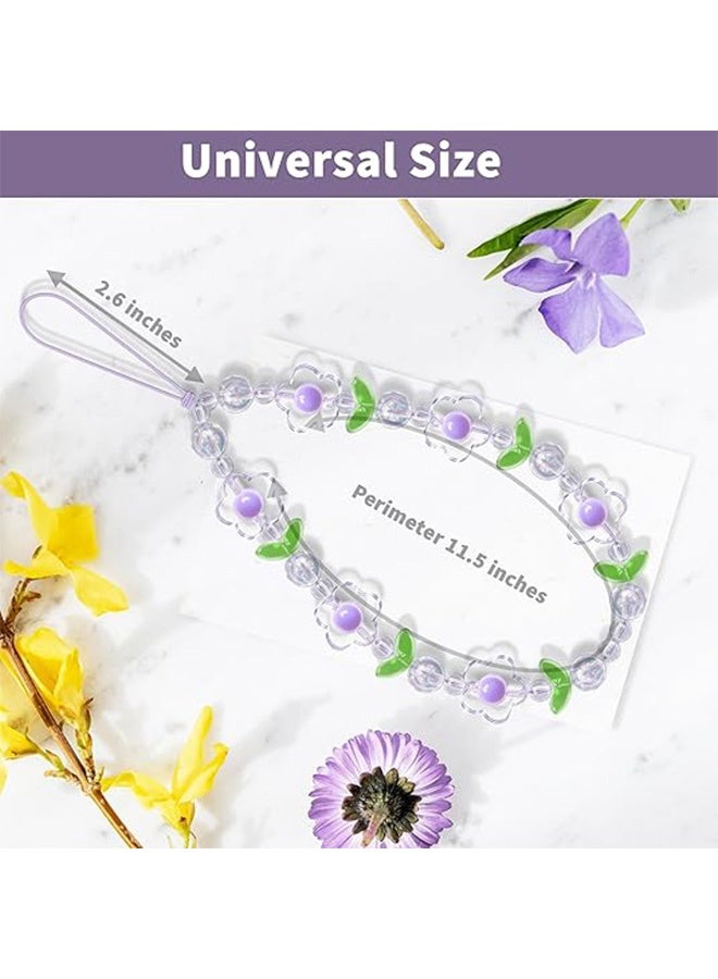 2pcs Wrist Strap Cute Phone Chain Flower Phone Charm Cute Phone Charms Accessories Strap Beaded Phone Keychain Pearl Phone Lanyard for Women Girls - Image 4