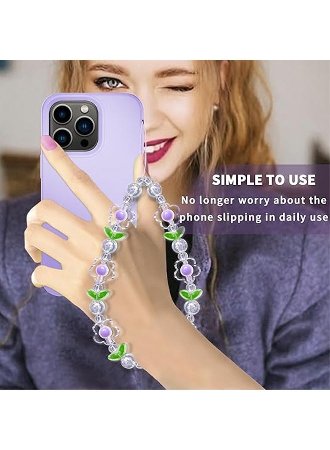 2pcs Wrist Strap Cute Phone Chain Flower Phone Charm Cute Phone Charms Accessories Strap Beaded Phone Keychain Pearl Phone Lanyard for Women Girls - Image 2