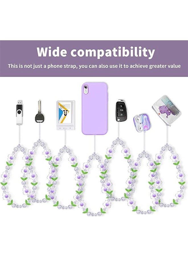 2pcs Wrist Strap Cute Phone Chain Flower Phone Charm Cute Phone Charms Accessories Strap Beaded Phone Keychain Pearl Phone Lanyard for Women Girls - Image 5