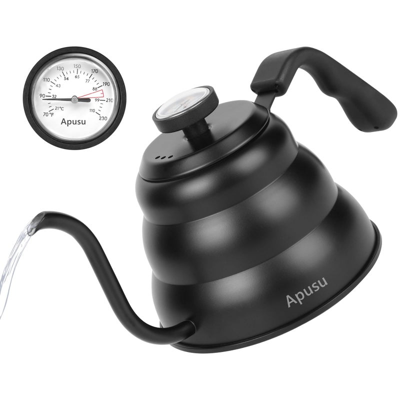 Apusu Pour Over Kettle for Manual Drip Coffee and Tea with Thermometer 28oz Gooseneck Kettle with Flow Control Stainless Steel Water Kettle for Stovetop,800ml,4 Cup,Black,1Pack - Image 1