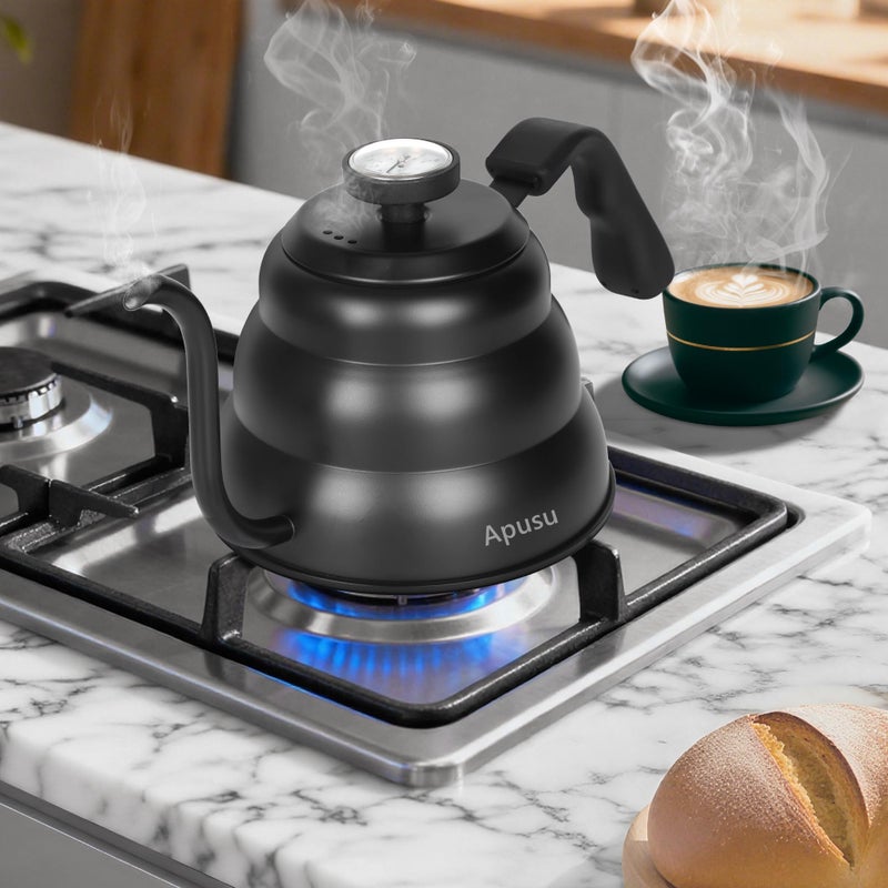 Apusu Pour Over Kettle for Manual Drip Coffee and Tea with Thermometer 28oz Gooseneck Kettle with Flow Control Stainless Steel Water Kettle for Stovetop,800ml,4 Cup,Black,1Pack - Image 5