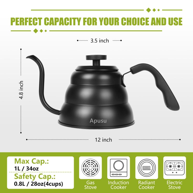 Apusu Pour Over Kettle for Manual Drip Coffee and Tea with Thermometer 28oz Gooseneck Kettle with Flow Control Stainless Steel Water Kettle for Stovetop,800ml,4 Cup,Black,1Pack - Image 3