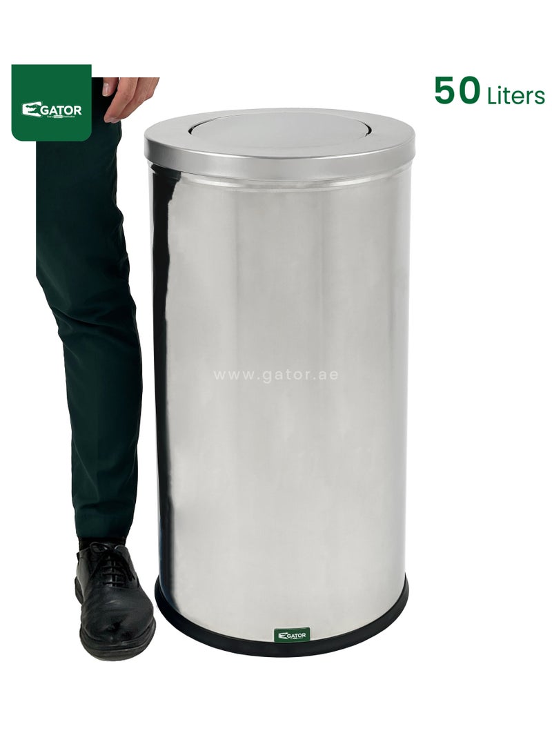 جاتور سلة مهملات جاطور من الفولاذ المقاوم للصدأ بغطاء تأرجح 50 لتر - Image 2