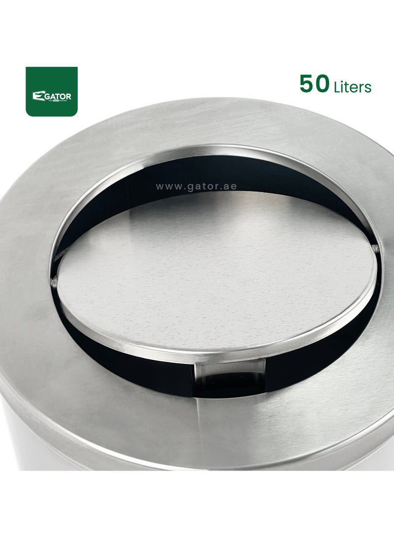 جاتور سلة مهملات جاطور من الفولاذ المقاوم للصدأ بغطاء تأرجح 50 لتر - Image 3